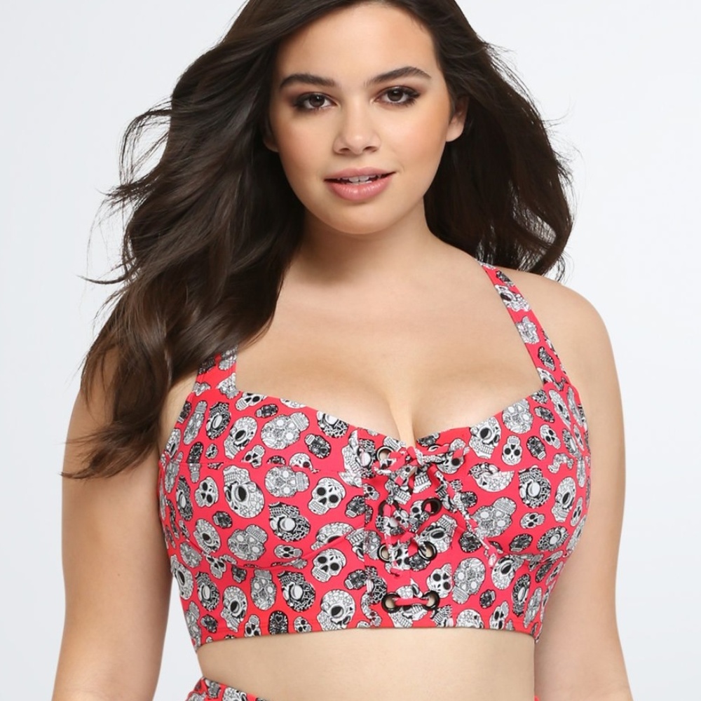 Torrid 2 Lace Up Skull Swim Top Plus Size